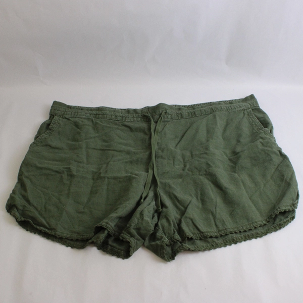 Terra & Sky Army Green Linen Blend Drawstring Shorts Women's Size 2X