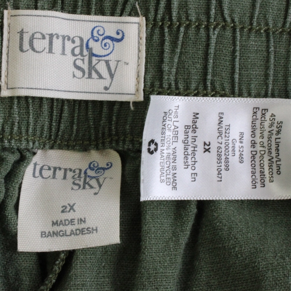 Terra & Sky Army Green Linen Blend Drawstring Shorts Women's Size 2X
