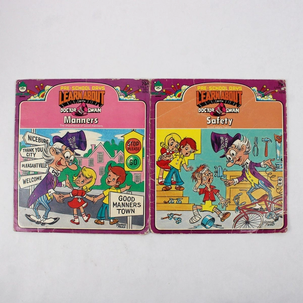 Lot of 2 Vintage Learn About Dr. Swan 33 1/3 RPM Records Manners & Safety