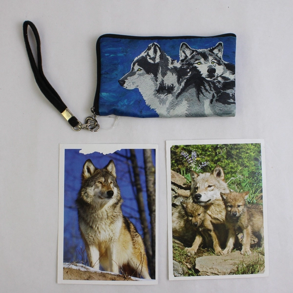 Salvador Kitti Nylon Zippered Wristlet Wallet Wolves Plus Bonus Photo Cards
