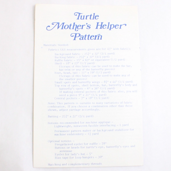 Vintage 1979 Yours Truly Turtle Mother's Helper Sewing Pattern Uncut #3713
