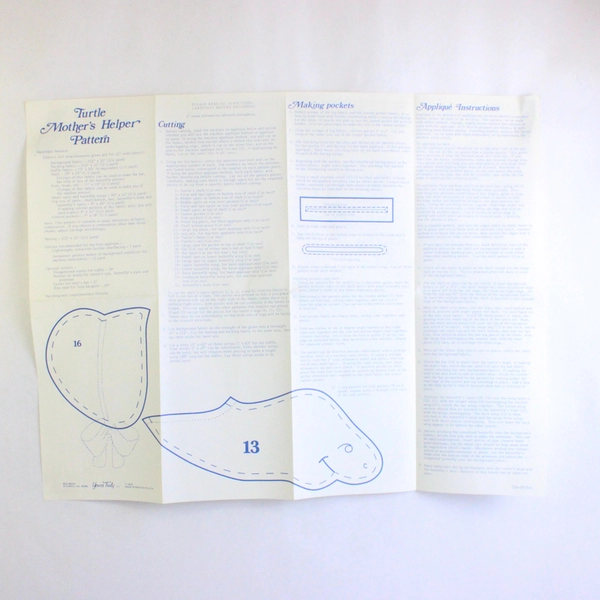 Vintage 1979 Yours Truly Turtle Mother's Helper Sewing Pattern Uncut #3713