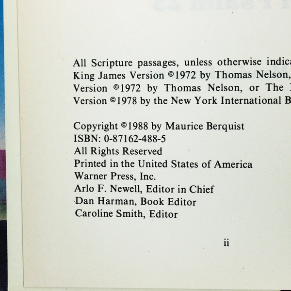David's Song Amazing Secret of Psalm 23 by Maurice Berquist 1988 HC DJ Ex-Lib