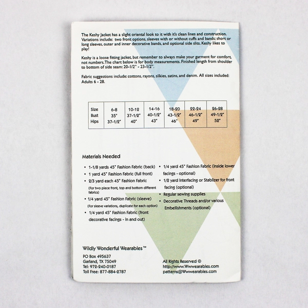 Wildly Wonderful Wearables Sewing Pattern Keshy Jacket #0031