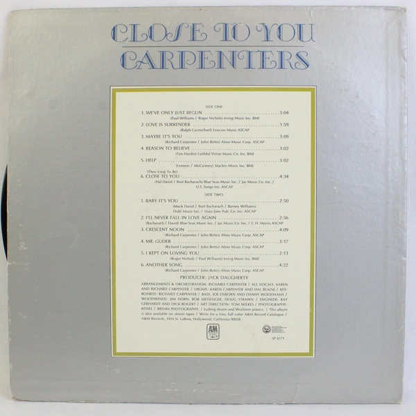 Carpenters LP 33 RPM Close To You 1970 A&M Records 12"