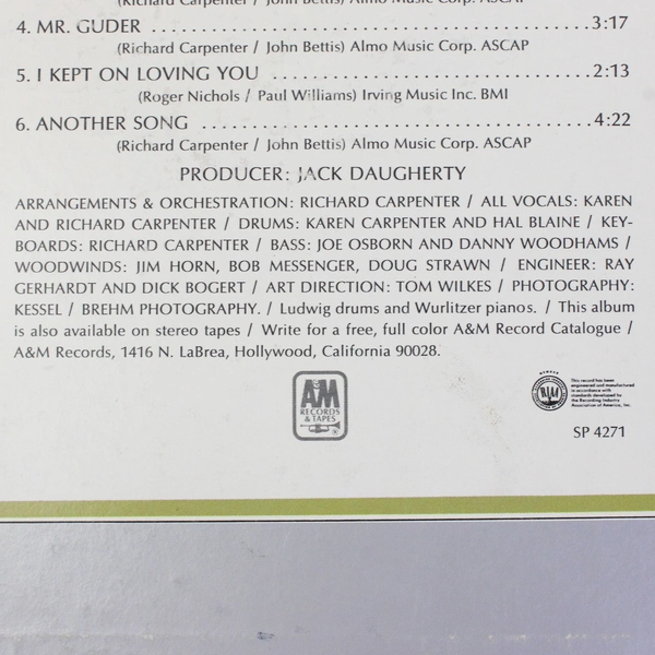 Carpenters LP 33 RPM Close To You 1970 A&M Records 12"