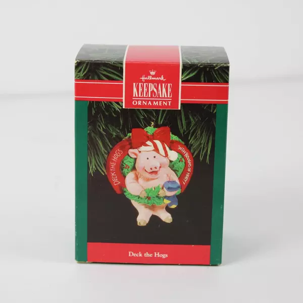 Hallmark 1992 Keepsake Deck The Hogs Ornament Pig In Wreath