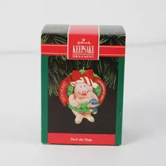 Hallmark 1992 Keepsake Deck The Hogs Ornament Pig In Wreath