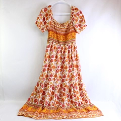 Zesica Orange & White Floral Rose Pattern Maxi Sundress Women's Medium