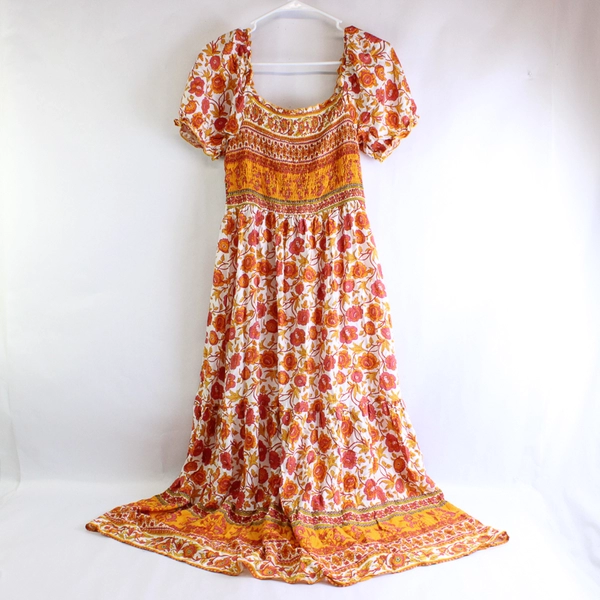 Zesica Orange & White Floral Rose Pattern Maxi Sundress Women's Medium