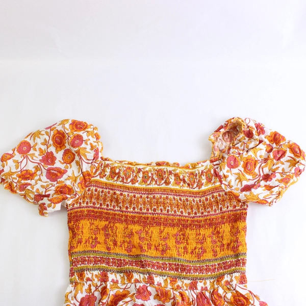 Zesica Orange & White Floral Rose Pattern Maxi Sundress Women's Medium