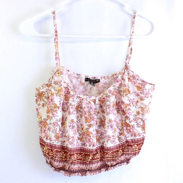 City Triangles Orange & Pink Floral Pattern Spaghetti Strap Crop Top Women's Med