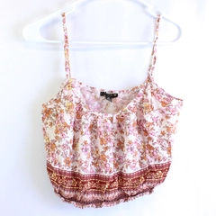 City Triangles Orange & Pink Floral Pattern Spaghetti Strap Crop Top Women's Med