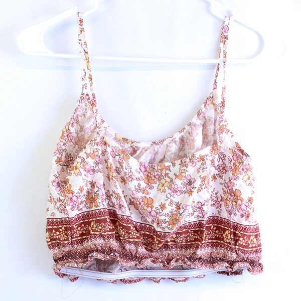 City Triangles Orange & Pink Floral Pattern Spaghetti Strap Crop Top Women's Med