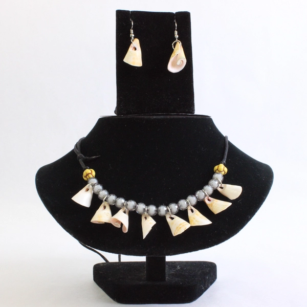3 Piece Set Beaded Seashell Necklace and Dangle Earrings