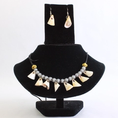 3 Piece Set Beaded Seashell Necklace and Dangle Earrings