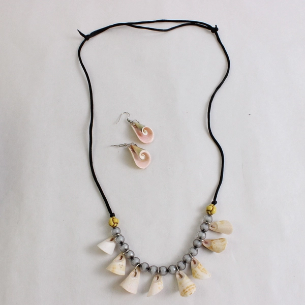 3 Piece Set Beaded Seashell Necklace and Dangle Earrings