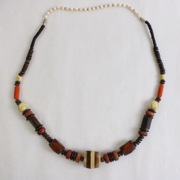 Beaded Wooden Chunky Statement Necklace Adjustable Length 22" or 30"