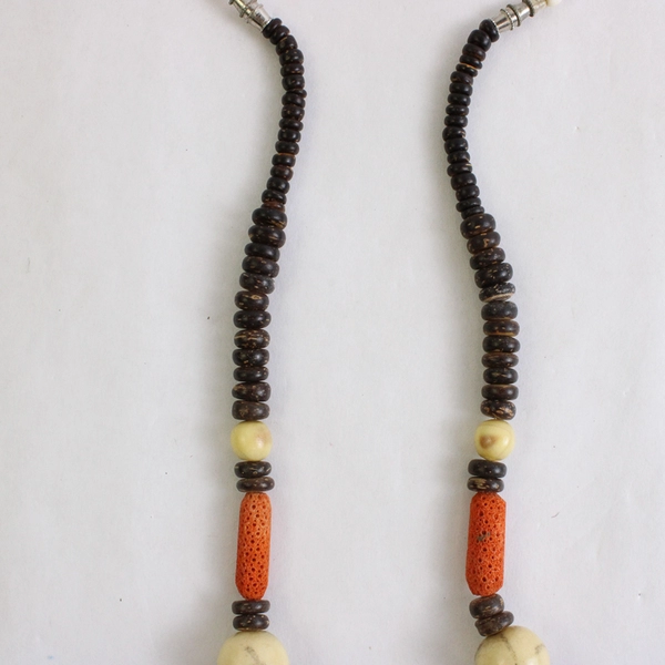 Beaded Wooden Chunky Statement Necklace Adjustable Length 22" or 30"