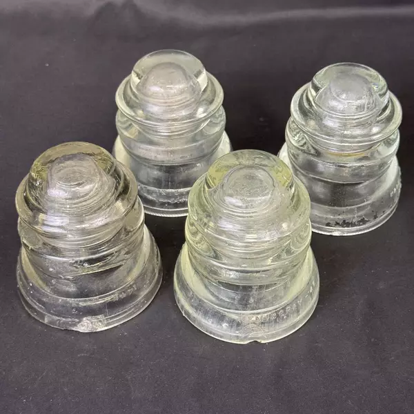 Lot of 4 Hemingray 45 Clear Glass Insulators With Chips