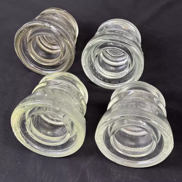 Lot of 4 Hemingray 45 Clear Glass Insulators With Chips