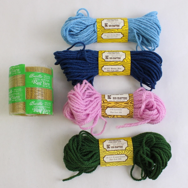 Lot of 5 Rug Crafters and Bucilla Yarn for DIY Rug Making Green Blue Purple