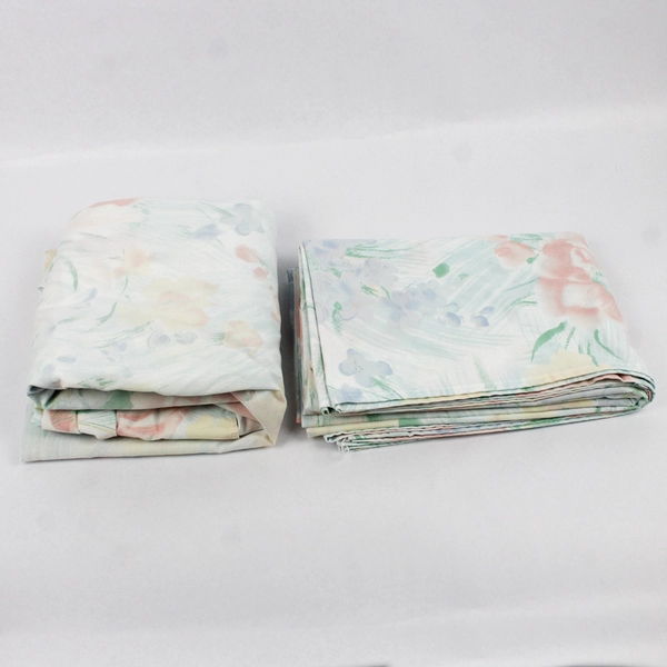 Set Of 2 Vtg Cannon Floral Pastel Twin Flat Sheet 64"x95" & Fitted Sheet 39"x74"