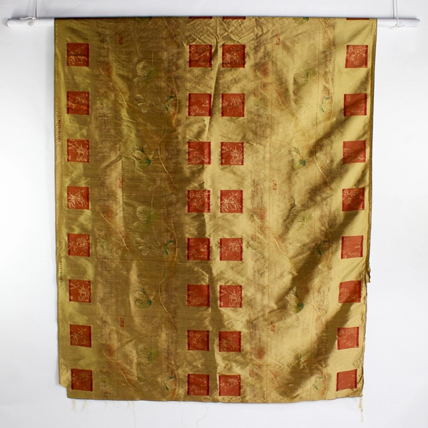 Green Hand-Painted Asian-Inspired Silk Fabric 54" x 2 7/8 Yards