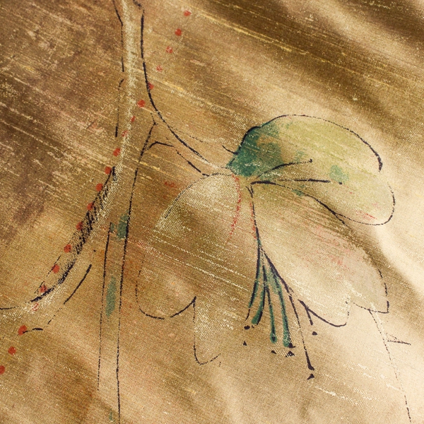 Green Hand-Painted Asian-Inspired Silk Fabric 54" x 2 7/8 Yards