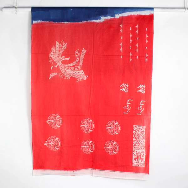 Shinobi Legends Miyamoto Clan Red and Blue Hemmed Batik Fabric 44" x 2 1/2 Yards