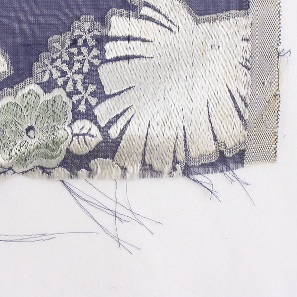 Dark Blue & Silver Silk Brocade Fabric Tropical Floral Design 29" x 2 7/8 Yards