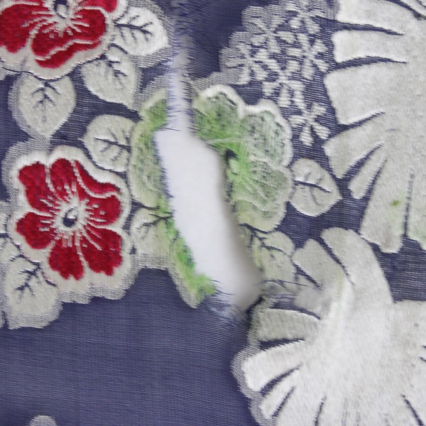 Dark Blue & Silver Silk Brocade Fabric Tropical Floral Design 29" x 2 7/8 Yards