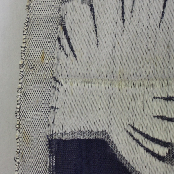 Dark Blue & Silver Silk Brocade Fabric Tropical Floral Design 29" x 2 7/8 Yards