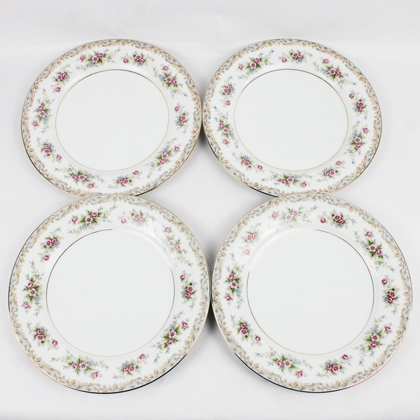 Lot Of 4 Noritake Somerset Dinner Plate Floral Gold Trim 10.5" Diameter 1" Tall