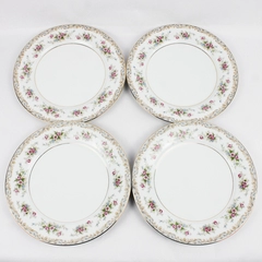 Lot Of 4 Noritake Somerset Dinner Plate Floral Gold Trim 10.5" Diameter 1" Tall