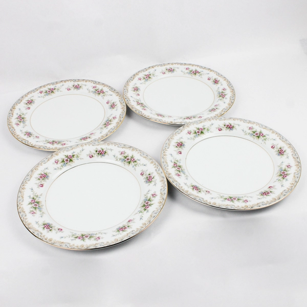 Lot Of 4 Noritake Somerset Dinner Plate Floral Gold Trim 10.5" Diameter 1" Tall