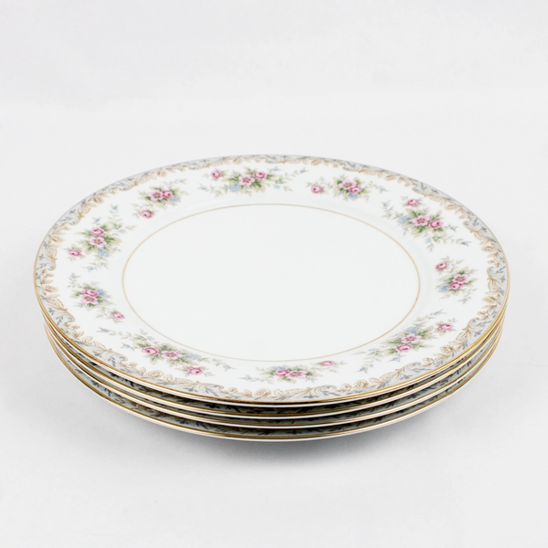 Lot Of 4 Noritake Somerset Dinner Plate Floral Gold Trim 10.5" Diameter 1" Tall