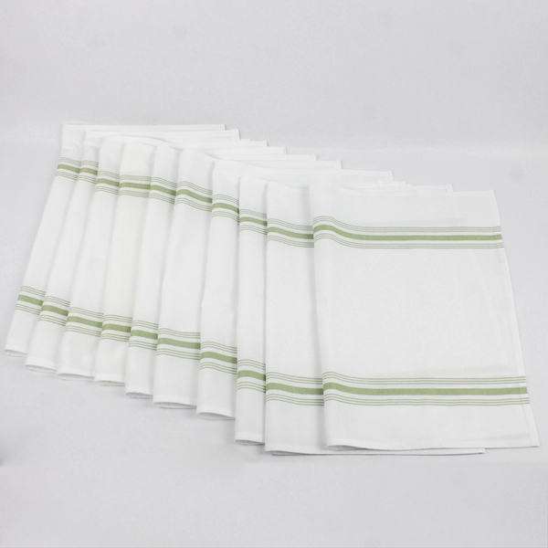 Set Of 10 Matching Unbranded Placemats White With Green Stripes 21.75" x 17"