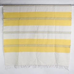 Unbranded Tablecloth White Yellow & Blue with Fringe Woven Cotton 55.5" x 76"