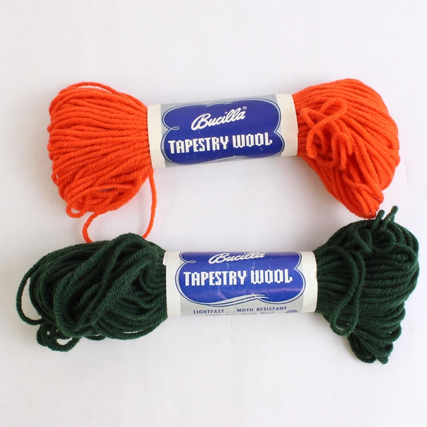 Lot of 2 Bucilla Tapestry Wool Yarn Orange #008 and Green #026