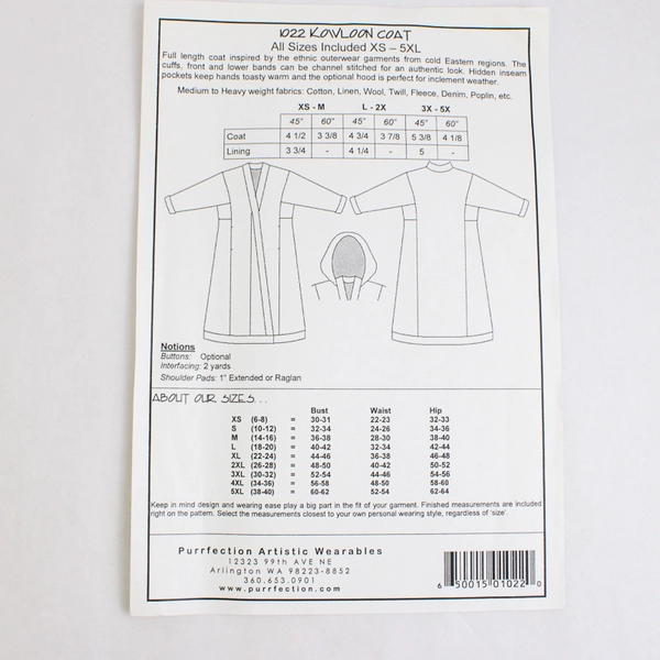 Purrfection Artistic Wearables Miss Coat Pattern 1032 Baltimore XS-5XL Uncut 