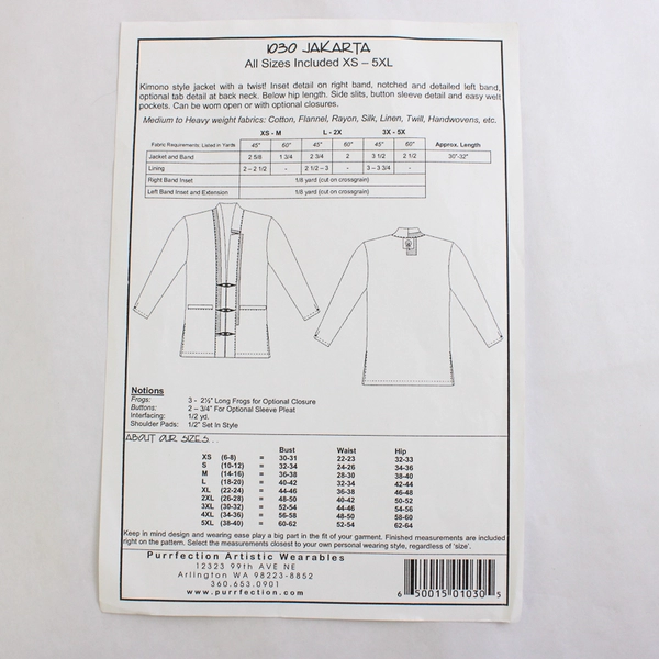 Purrfection Artistic Wearables Pattern 1030 JAKARTA Size XS-5XL Uncut