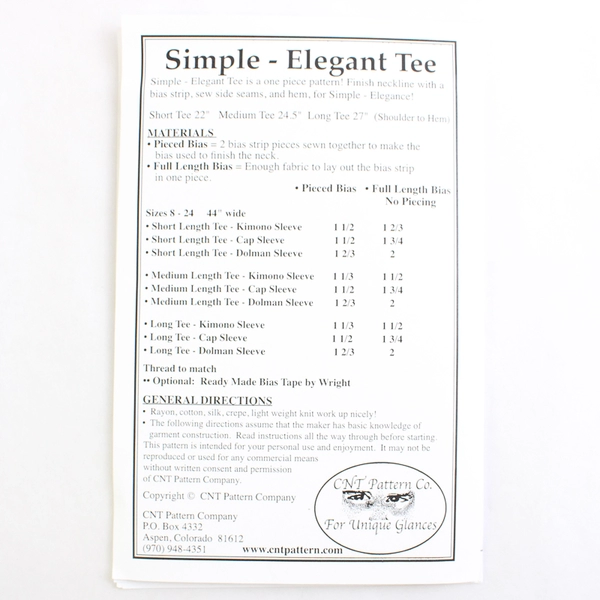 CNT Simple Elegant Tee Top Sewing Pattern Women Size 8 to 24 Uncut