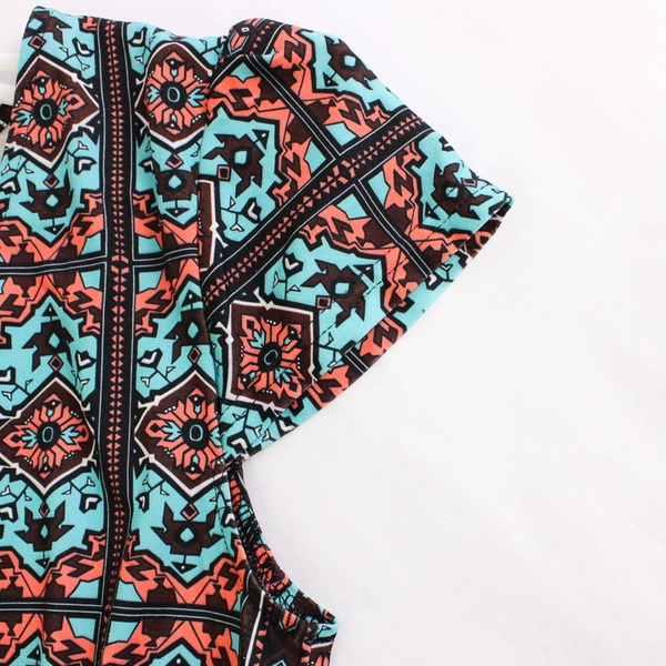 Bohemian Bones Blue Orange & Brown Tribal Print Romper Women's Medium