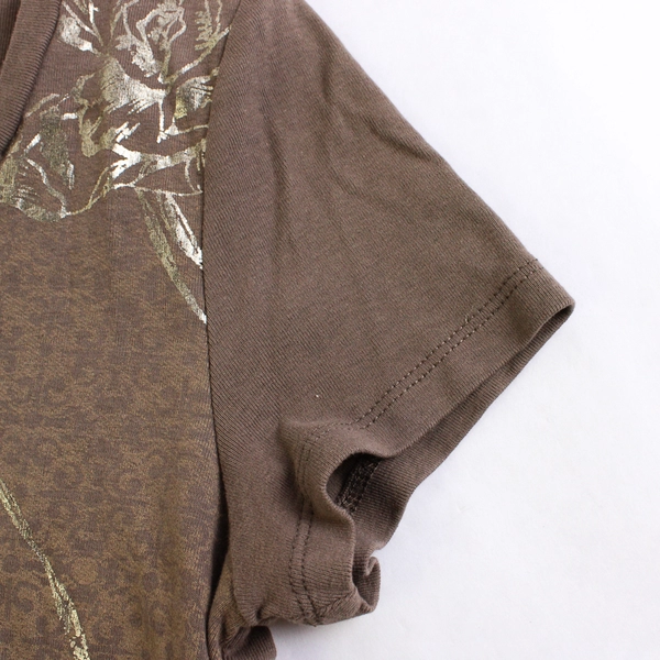 St. John's Bay Brown Metallic Rose Graphic Cotton T-Shirt Women's Large