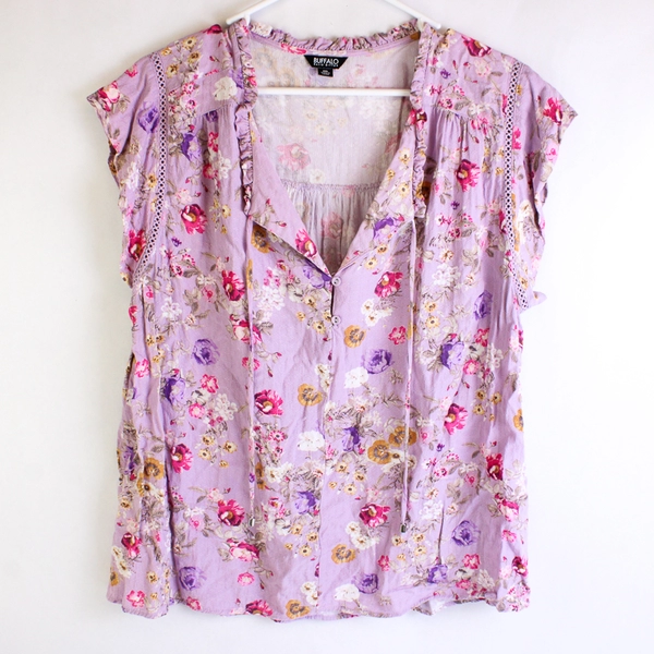 Buffalo by David Bitton Lavender Floral Print Blouse Women's XXL