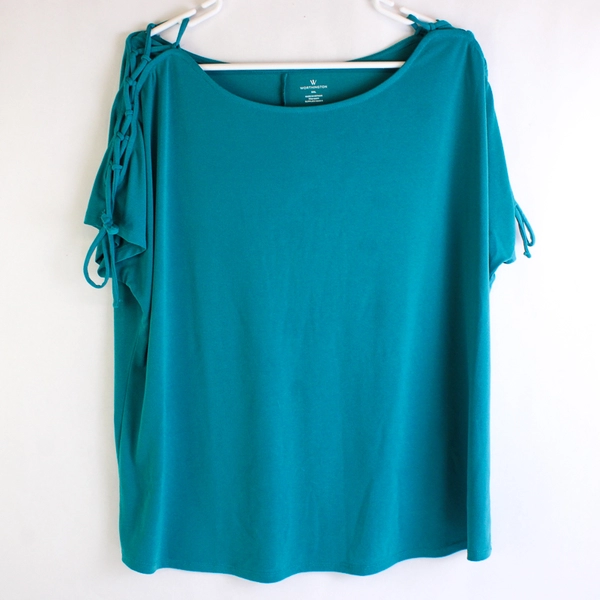 Worthington Teal Blue Short-Sleeved Blouse Women's Size 2XL