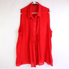 Fever Sheer Red Sleeveless Button-Up Blouse Women's Size XL