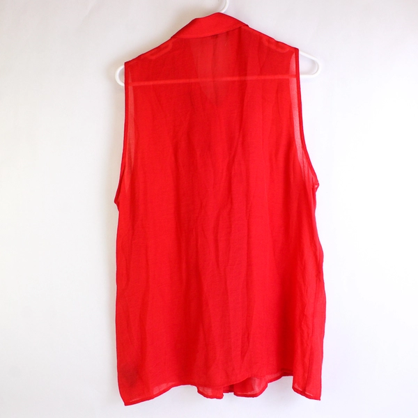 Fever Sheer Red Sleeveless Button-Up Blouse Women's Size XL