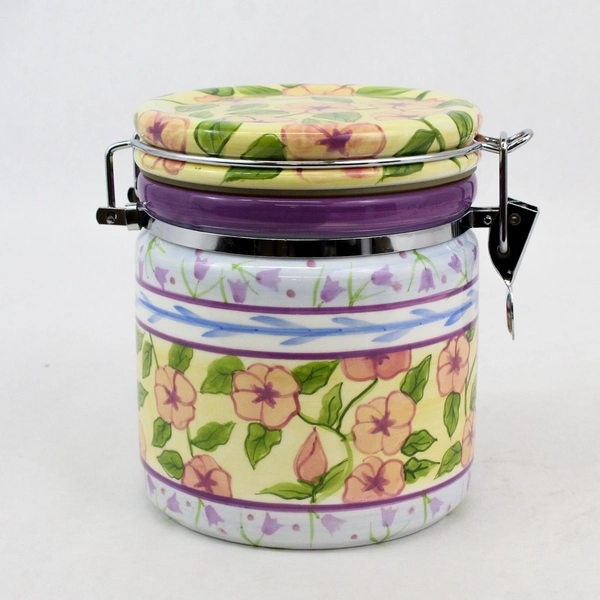 Capriware Porcelain Canister Lock Down Bail Lids Spring Floral Handpainted 6.25"